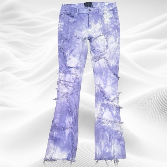 Valabasas Stacked Flared Denim Jeans Purple Tie Dye 34X35 Stretch‎